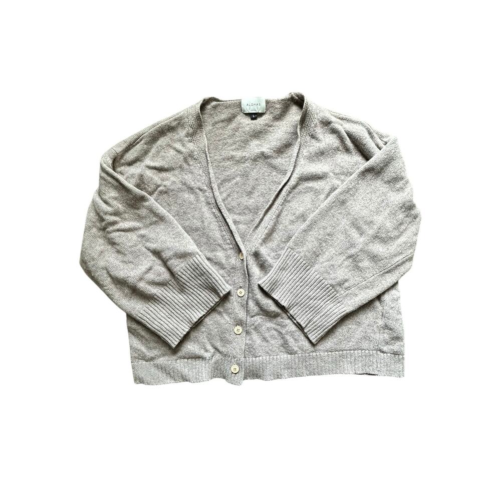 ALOHAS Oatmeal Taupe Knit Cardigan Sweater 3/4 Sleeve Button Front Size Large